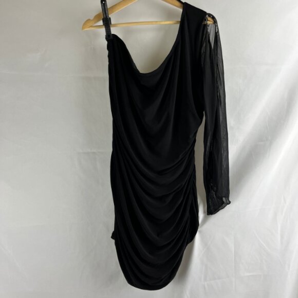 Vtg‎ TABOO 2X Rouched Bodycon Stretch Dress Sheer Sleeve Mob Wife Witchy Goth - Picture 1 of 10